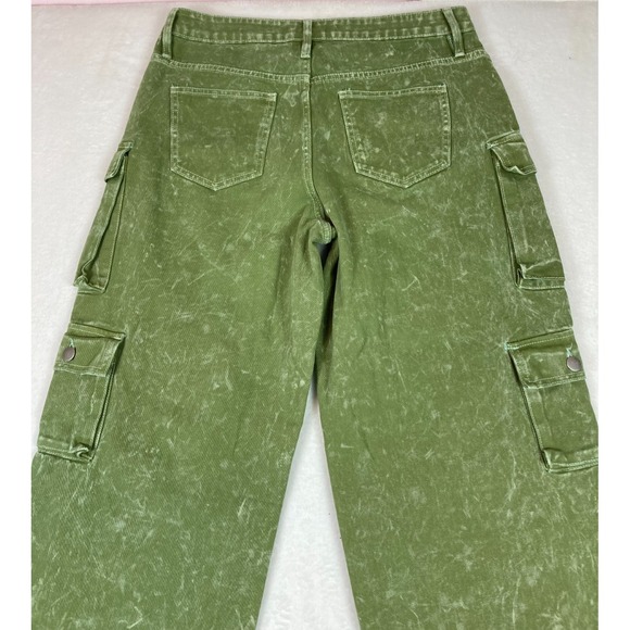 Fashion Nova Women's Junior Size 11 Green Cargo Jeans Hip Hop Skater Wide Leg - Picture 6 of 16